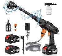 Nettoyeur Haute Pression sans Fil 50 Bars, Nettoyeur Haute Pression sur 2×20000 mAh Batteries, Buse 6 en 1 et Tuyau 5 m, Pistolet Haute Pression sans Fil pour Nettoyer Voitures, Balcons et Jardins