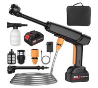 Nettoyeur Haute Pression sans Fil, 50Bar Nettoyeur Haute Pression sur Batterie avec 2 x 3.0Ah Batteries, Buse 6 en 1, Débit 6L/Min, 2 Niveaux de Pression, pour Nettoyage Arrosage (1 Batterie Noire)