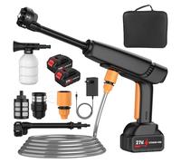 Nettoyeur Haute Pression sans Fil, 50Bar Nettoyeur Haute Pression sur Batterie avec 2 x 3.0Ah Batteries, Buse 6 en 1, Débit 6L/Min, 2 Niveaux de Pression, pour Nettoyage Arrosage (2 Batteries Noires)