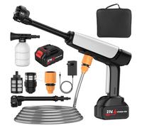 Nettoyeur Haute Pression sans Fil, 50Bar Nettoyeur Haute Pression sur Batterie avec 2 x 3.0Ah Batteries, Buse 6 en 1, Débit 6L/Min, 2 Niveaux de Pression, pour Nettoyage Arrosage (1 Batterie Argent)