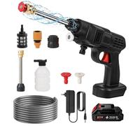 Nettoyeur Haute Pression sans Fil,5L/Min Nettoyeur Haute Pression,20Bar,Jet Max 10 mètres,Nettoyeur Haute Pression sur Batterie,Tuyau 5M,Pot en Mousse,pour Lavage et Arrosage de Voiture (1 Batterie)