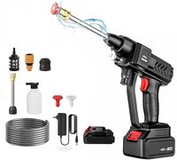 Nettoyeur Haute Pression sans Fil,5L/Min Pistolet Haute Rression sur Batterie,30Bar,Jet Max 10 mètres,Nettoyeur Haute Pression,Tuyau 5M,Pot en Mousse,pour Lavage et Arrosage de Voiture (1 Batterie)