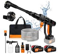 Nettoyeur Haute Pression Sans Fil 6000mAh, 21V 45 Bar/652 PSI Pistolet à Eau Haute Pression Portable avec Générateur de Mousse, Buse Multi-pulvérisation 6en1,Outil de Nettoyage de Voiture en Plein Air