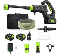 Nettoyeur Haute Pression sans Fil, 980 PSI / 120 Bar - Portable avec Pompe d'Aspiration - 6 en 1 Buses & Détergent - pour Voiture, Terrasse, Jardin (5m Tuyau) (B-2 Batterie)