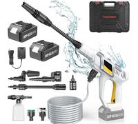 Nettoyeur Haute Pression sans Fil avec 2 Batteries 21 V 4000 mAh, buse Multi-Fonctions 6 en 1, buse 0-180°, 2 adaptateurs pour Robinet, Adaptateur pour Robinet, Tuyau de 5 m