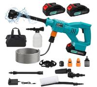 Nettoyeur Haute Pression sans Fil avec 2 Batteries, Portable Nettoyeur Haute Pression sur Batterie, Buse 6 en 1, Tuyau de 5M, pour Jardin et Voiture Lavage de Voiture, Cour, Jardin