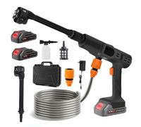 Nettoyeur Haute Pression sans Fil, avec 6-en-1 Multi-Usage Buse, 30Bar Nettoyeur Haute Pression sur Batterie, Tuyau de 5M, Pot en Mousse, pour Un Nettoyage de terrasse, Jardin, Voiture (2*Batteries)