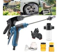 Nettoyeur Haute Pression sans Fil, Hydro-Power (sans Électricité), Buse 360° Réglable avec Réservoir à Mousse, 3 Modes de Pulvérisation, pour Jardin, Voiture (2pcs-c-3 Types of connectors + Foam Can)