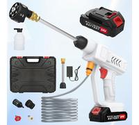 Nettoyeur Haute Pression sans Fil, Max 260 PSI, Nettoyeur Haute Pression avec Buse 6 en 1, Pistolet Haute Pression sans Fil avec 2 Batteries, Tuyau de 5M, pour Nettoyer Les Voitures, Sols