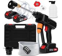 Nettoyeur Haute Pression sans Fil, Max 260 PSI Pistolet Haute Pression sans Fil avec 2 Batteries, 5M Tuyau, Pulvérisateur de Mousse, Adapté pour Nettoyer Les Voitures, Sols