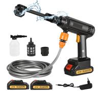 Nettoyeur Haute Pression sans Fil, Max 60Bar avec Buse Multi-pulvérisation 6 en 1, Pistolet Portable à Eau Haute Pression avec 2 Batteries, Tuyau de 5M, Outil de Nettoyage de Voiture en Plein Air