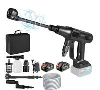 Nettoyeur haute pression sans fil, mobile, à 3 niveaux, max. 200 bar, avec buse 6 en 1 et buse d'angle réglable, pour batteries Makita 18 V, noir, 2 batteries
