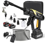 Nettoyeur haute pression sans fil mobile avec 2 batteries de 4000 mAh | 45 bar | Buse 6 en 1 | 360 l/h | Tuyau de 5 m | Nettoyeur haute pression portable sans fil pour voiture, terrasse, fenêtre