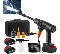 Nettoyeur Haute Pression sans Fil, Nettoyeur Haute Pression 200Bar avec 2 Batteries, Buse 6 en 1, écran LCD, Pistolet Haute Pression à Batterie Portable à Main pour Le Nettoyage des Voitures, Terrass