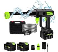 Nettoyeur Haute Pression sans Fil, Nettoyeur Haute Pression avec 2 Batteries, Buse 6 en 1, Pistolet de Nettoyage à Pression Portable, pour Voiture, Maison, Pelouse, Jardin, Clôture (A-2 Batteries)