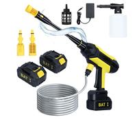 Nettoyeur haute pression sans fil, nettoyeur haute pression portable 21 V avec 2 batteries rechargeables et 1 chargeur, nettoyeur haute pression à batterie avec buses réglables 6 en 1, nettoyeur haute