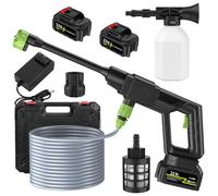 Nettoyeur haute pression sans fil, nettoyeur haute pression portable 24 V avec 2 batteries rechargeables avec buses réglables 6 en 1, nettoyeur haute pression pour nettoyage de terrasse et lavage de