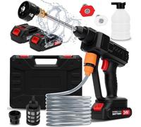 Nettoyeur Haute Pression sans Fil, Nettoyeur Haute Pression Portable avec Buse Réglable 6 en 1, 5M Tuyau, Pot en Mousse, Adapté pour Nettoyer Les Voitures, Sols