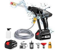 Nettoyeur Haute Pression sans Fil,Nettoyeur Haute Pression sur 1 Batterie, Nettoyeur Haute Pression 60Bar, Chargeur et Tuyau de 5M Pistolet Haute Pression sans Fil pour Jardin et Voiture (30000mahA)