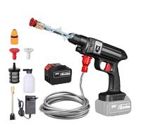 Nettoyeur Haute Pression sans Fil, Nettoyeur Haute Pression sur Batterie 30Bar, Pistolet Haute Pression avec Buse Réglable, Tuyau de 5M, pour Le Nettoyage et Arrosage (1 Batterie de 30000mAh)