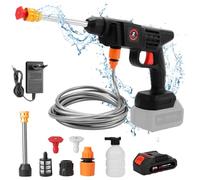 Nettoyeur Haute Pression sans Fil, Nettoyeur Haute Pression sur Batterie 30Bar, Pistolet Haute Pression avec Buse Réglable, Tuyau de 5M, pour Le Nettoyage et Arrosage (1 Batterie de 15000mAh)