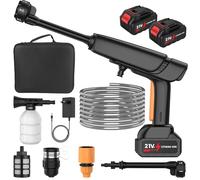 Nettoyeur Haute Pression sans Fil, Nettoyeur Haute Pression sur Batterie 50Bar avec 2 x 3.0Ah Batteries, 6-en-1 Buse, Débit 6 L/Min, 2 Niveaux de Pression, Tuyau De 5 M, pour Voiture, Terrasse, Jardin