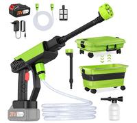 Nettoyeur haute pression sans fil, portable, 30 bar, avec 1 batterie de 3,0 Ah, réservoir d'eau pliable de 22 l, buse multifonction 6 en 1, nettoyeur haute pression sans fil pour voitures, terrasses