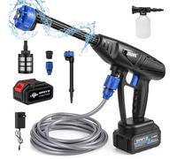 Nettoyeur haute pression sans fil, portable, 80 bar, avec deux batteries, buse 6 en 1, portée de pulvérisation de 5 à 6 m, débit d'eau 3,5 l/min, pour voiture, terrasse, pelouse (une batterie)