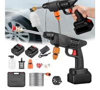 Nettoyeur Haute Pression sans Fil Portable Max 90 Bar avec 2 Batteries, Buse Multi-pulvérisation 6 en 1, Tuyau de 5M, Lance D'extension, Outil de Nettoyage de Voiture en Plein Air pour Jardin