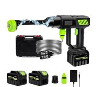 Nettoyeur Haute Pression sur Batterie,120Bars,Pistolet Haute Pression sans Fil 300L/H avec Buse 6 en 1 et Tuyau de 5M,Pistolet Haute Pression pour Lavage et Arrosage de Voiture (2 Batteries)