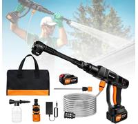 Nettoyeur Haute Pression sur Batterie 45 Bar, Laveuse Portable 21V - Autonomie 30-45 Min, Buse 6-en-1, Tuyau 5m, Filtre et Pot à Mousse 300mL Inclus(avec 1 Batterie de 3,0 Ah)
