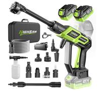 Nettoyeur Haute Pression sur Batterie, Moteur sans Balais 3000W 3 Vitesses, 135Bar 20L/Min, Nettoyeur Mobile avec 2 Batteries 4.0Ah, Buse 6 en 1 Rotative 180°, pour Nettoyage Voiture Et Maison (Vert)