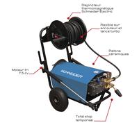Nettoyeur HP eau froide 380V 15 l/min 200 bar total stop avec enrouleur de flexible 20m et lance turbo - SCHNEIDER NHP - 50067
