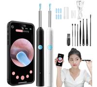 Nettoyeur Oreille 1080P HD, Nettoyeur d'oreille avec Caméra, Bâton Nettoyage Oreille 3,5 mm Étanche avec 6 LED, Kit de Nettoyage 9 Pièces Compatible iOS et Android