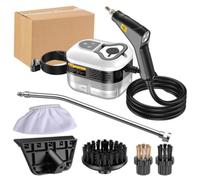 Nettoyeur vapeur à main, machine de nettoyage sous pression haute température 1500 W avec 6 niveaux réglables et grand réservoir de 1,2 L, cuiseur vapeur multi-surfaces portable(Black White)