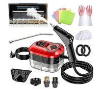 Nettoyeur vapeur pressurisé haute température 2500 W, cuiseur vapeur à 6 niveaux réglables, chauffage en 10 secondes for cuisine, salle de bain, voiture et sol(Red)