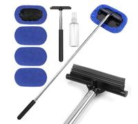 Nettoyeur Vitre Professionnel Complet avec Raclette Vitre Télescopique Inox (22-98.5cm) Brosse Tête et Spray Vide pour Fenêtres Rétroviseurs Pare-Brise Nettoyage Démoussage 4 Microfibre Voiture