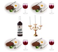 NETUME Ensemble de 34 Pièces Nourriture Miniature Boisson Accessoires Maison de Poupee, Objet Miniature Steak de Vin et Chandeliers pour Cuisine Miniature Maison Poupee, Mini Déco DIY