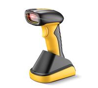 NetumScan Lecteur de codes-barres Bluetooth sans fil 1D/2D de qualité industrielle, batterie 2600 mAh avec station de charge, compatible avec POS, PC, iPhone, Android pour vente au détail (jaune)