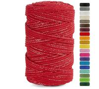 Netuno 1 Fil de macramé Rouge avec Fil métallique argenté 5mm 100m Cordon en Coton pour macramé Fil de Bricolage Loisirs créatifs Art et Artisanat Cordon de macramé Corde macramé Cordon de Bricolage
