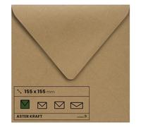 Netuno 100 enveloppes carrées papier kraft brun naturel 155 x 155mm 100g Aster Kraft enveloppes brunes enveloppes vintage rétro papier écologique pour cartes de vœux invitations mariage anniversaires
