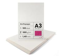 Netuno 100 feuilles de feutre de bière A3 297x420 mm 1,40 mm (580g) carton à bière idéal pour sous-bocks dessous de verre passe-partout travaux manuels travaux de reliure puzzles jeux de société