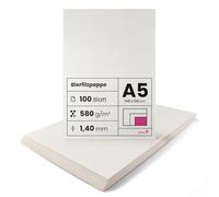 Netuno 100 feuilles de feutre de bière A5 148x210 mm 1,40 mm (580g) carton à bière idéal pour sous-bocks dessous de verre passe-partout travaux manuels travaux de reliure puzzles jeux de société