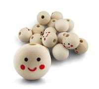 Netuno 16 grandes perles en bois avec visage souriant 20 mm perles rondes avec trou perle de bricolage perle en bois naturel pour bricolage macramé DIY bijoux à faire soi-même décoration à la maison