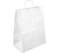Netuno 20 Sacs Papier Kraft Blanc avec poignées 32x40x12cm Pochette Papier Emballage Cadeau Pochettes Naturels Sacs en Papier Kraft écologique pour Cadeaux fête Anniversaires