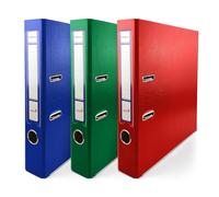 Netuno 3 classeurs A4 bleu vert rouge 2 anneaux dos 5 cm plastique fin | Classeur A4 à 2 anneaux en plastique fin coloré · pour documents, factures, archivage, rangement & bureau