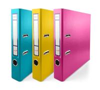 Netuno 3 classeurs A4 rose jaune turquoise 2 anneaux dos 5 cm plastique fin | Lot de 3 classeurs A4 fins à anneaux en plastique · pour documents, classement, archivage & home-office