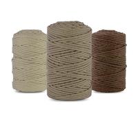 Netuno 3X Fil de macramé 5mm 100m Beige Clair Beige foncé Marron Cordon en Coton pour macramé décoration Loisirs créatifs Artisanat Cordon de macramé Fil de Coton Corde macramé Cordon de Bricolage