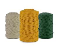 Netuno 3X Fil de macramé 5mm 100m Beige Clair Moutarde Vert Bouteille Cordon en Coton pour macramé décoration Loisirs créatifs Art et Artisanat Cordon de macramé Corde macramé Cordon de Bricolage