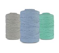 Netuno 3X Fil de macramé 5mm 100m Gris Bleu Clair Céladon Cordon en Coton pour macramé décoration Loisirs créatifs Art et Artisanat Cordon de macramé Fil de Coton Corde macramé Cordon de Bricolage